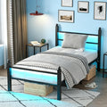 Black Twin Bed Frame with LED Lights and Charging Station K425