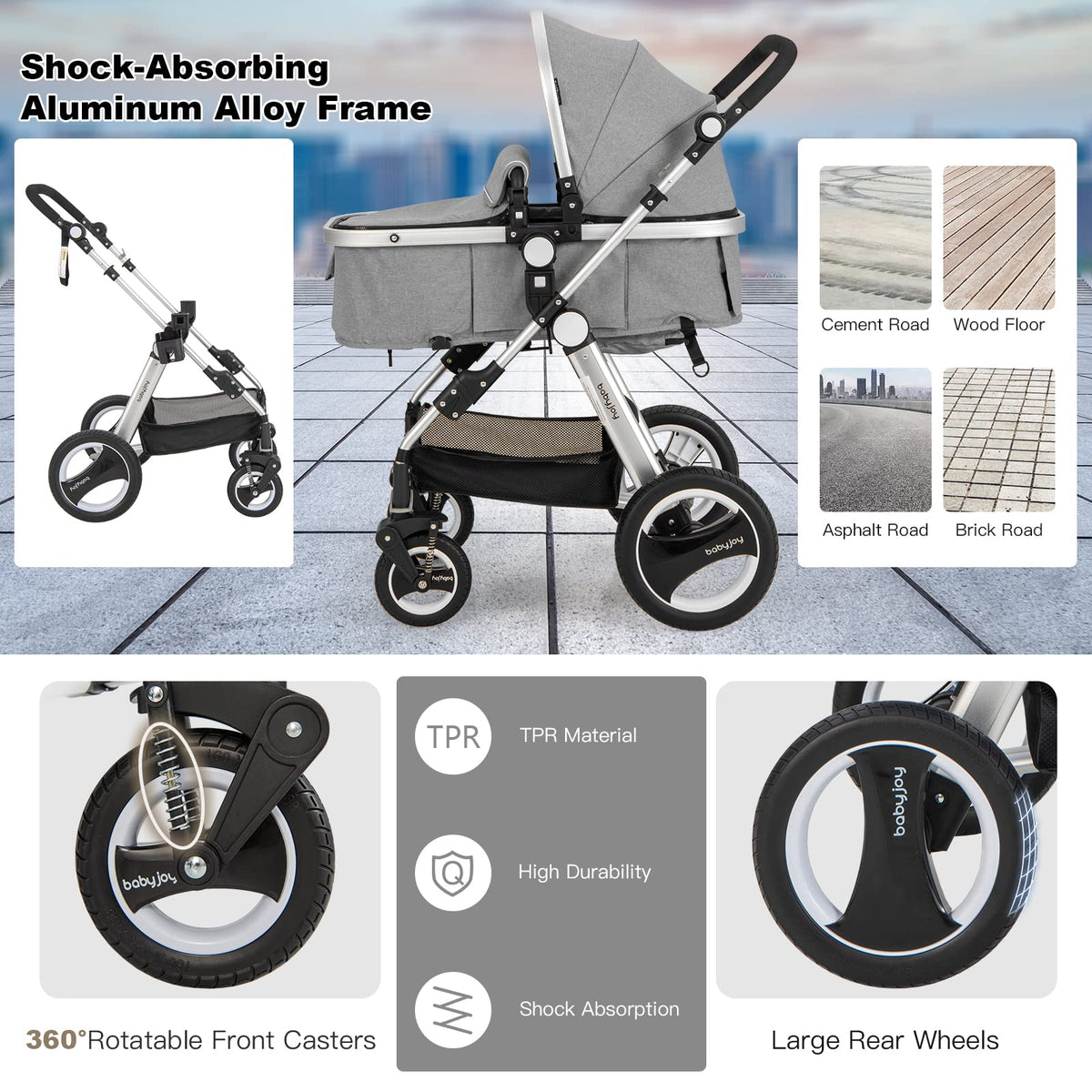 2-in-1 Convertible Bassinet Reclining Stroller A438146