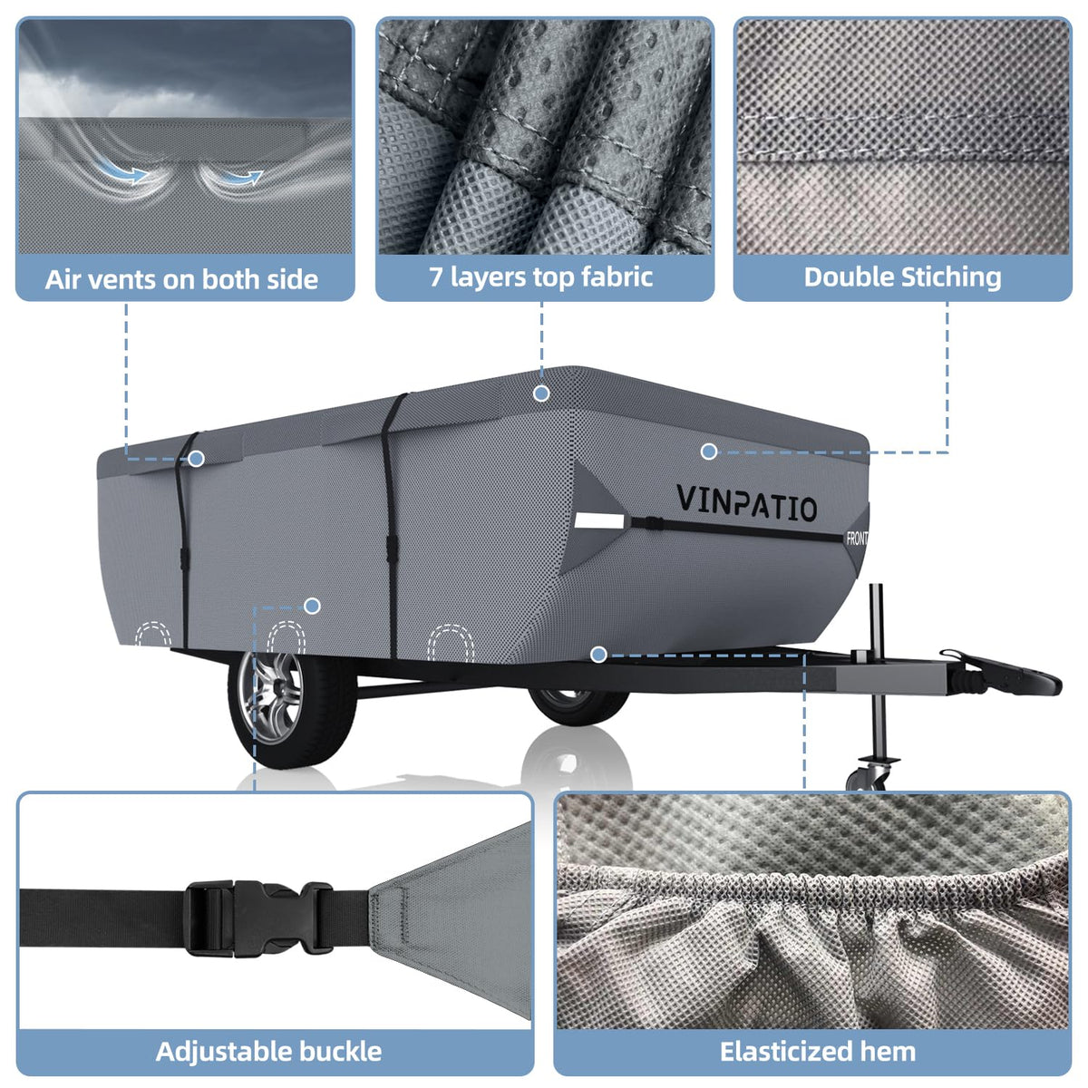 Waterproof Anti-UV Pop Up Camper Cover Fits 14'-16' Trailers T238224