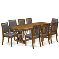 9 Piece Dining Table Set with 8 Light Beige Fabric Chairs E177