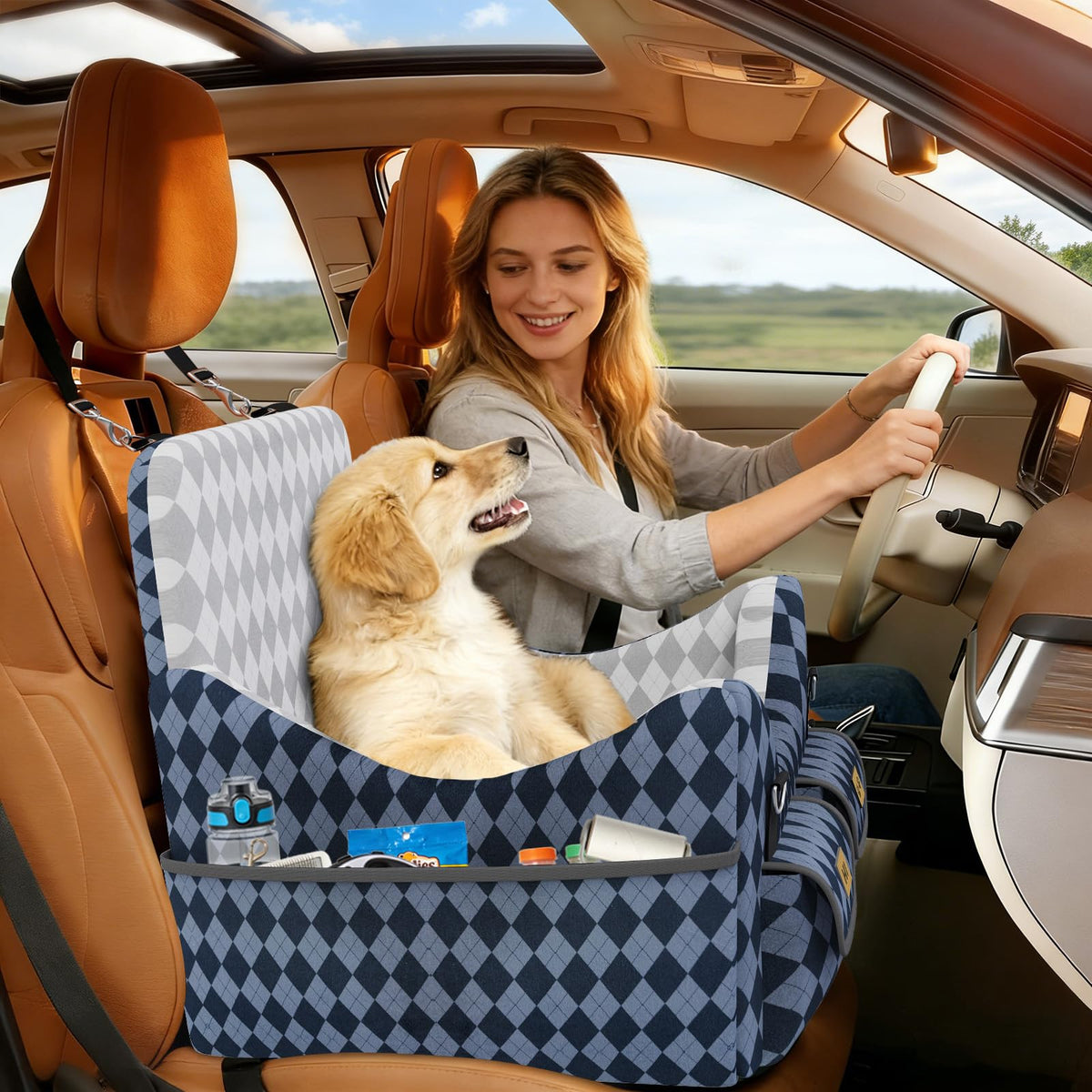 Memory Foam Dog Booster Seat with Safety Belt D64282