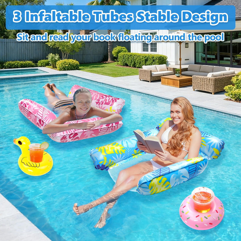 2 Pack Inflatable Pool Floats with Drink Holders and Air Pump T59329