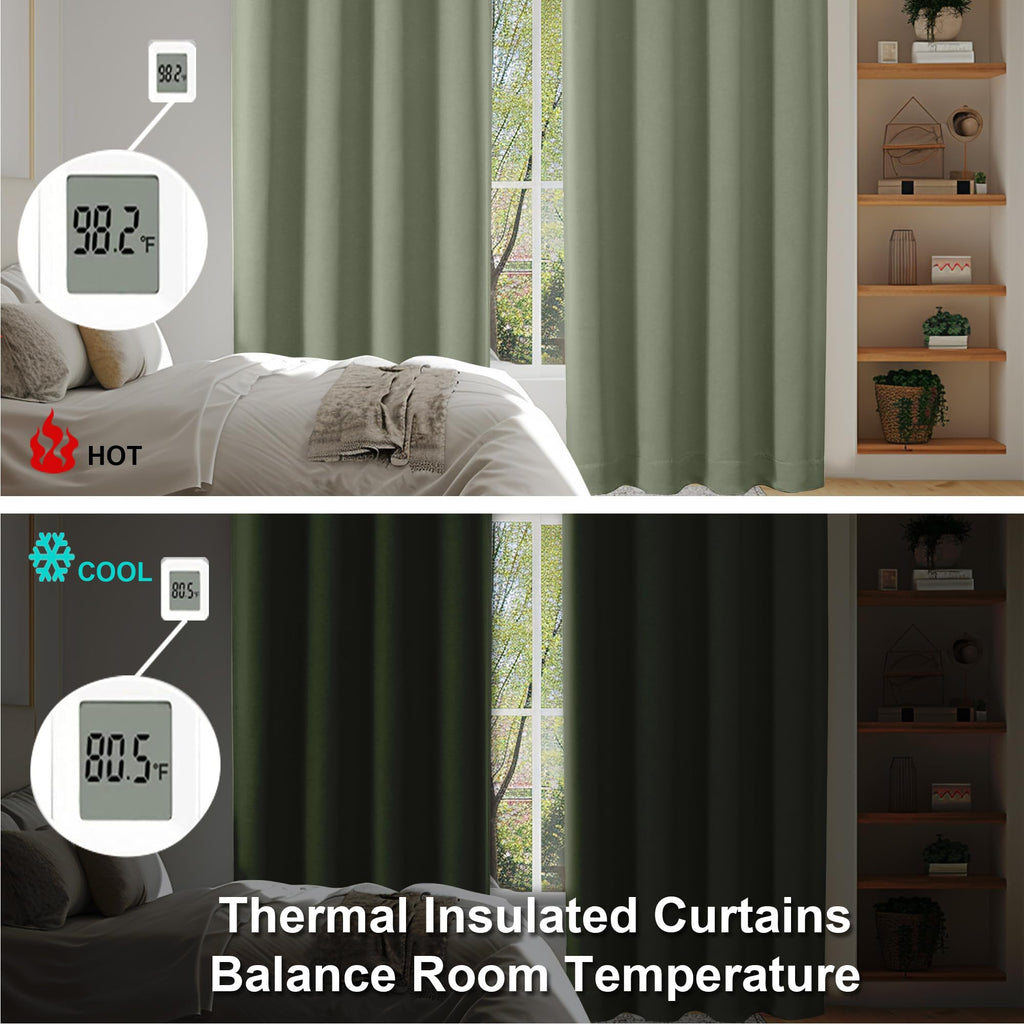 Sage Green Blackout Curtains, 72 Inch, 2 Panels Set C1027