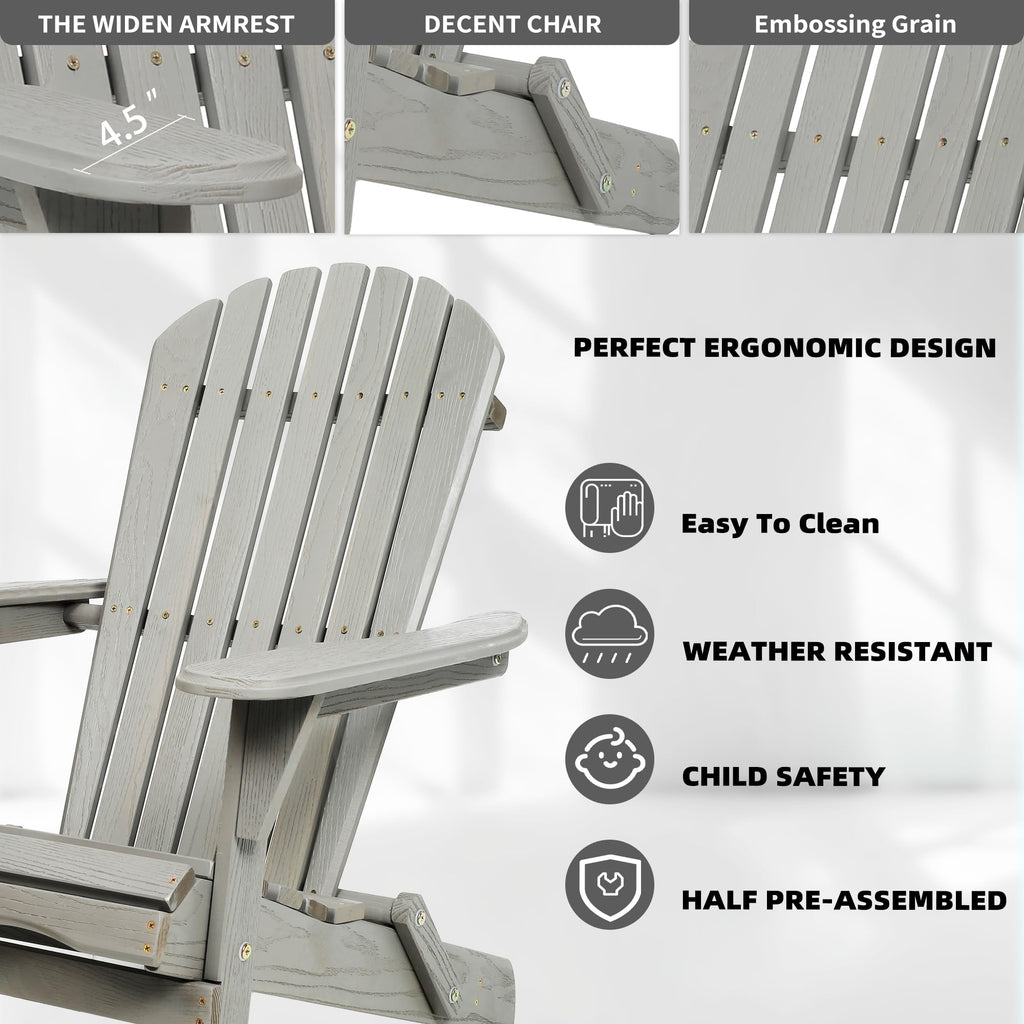 Folding Adirondack Chair Set of 2 Solid Cedar Wood Gray L32382
