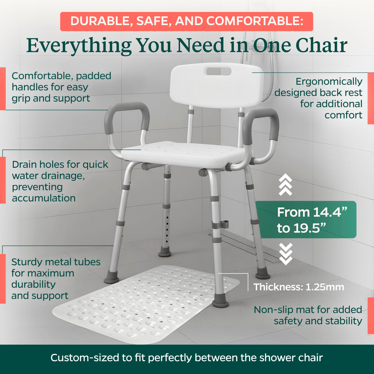 Adjustable Shower Chair with Mat W84097