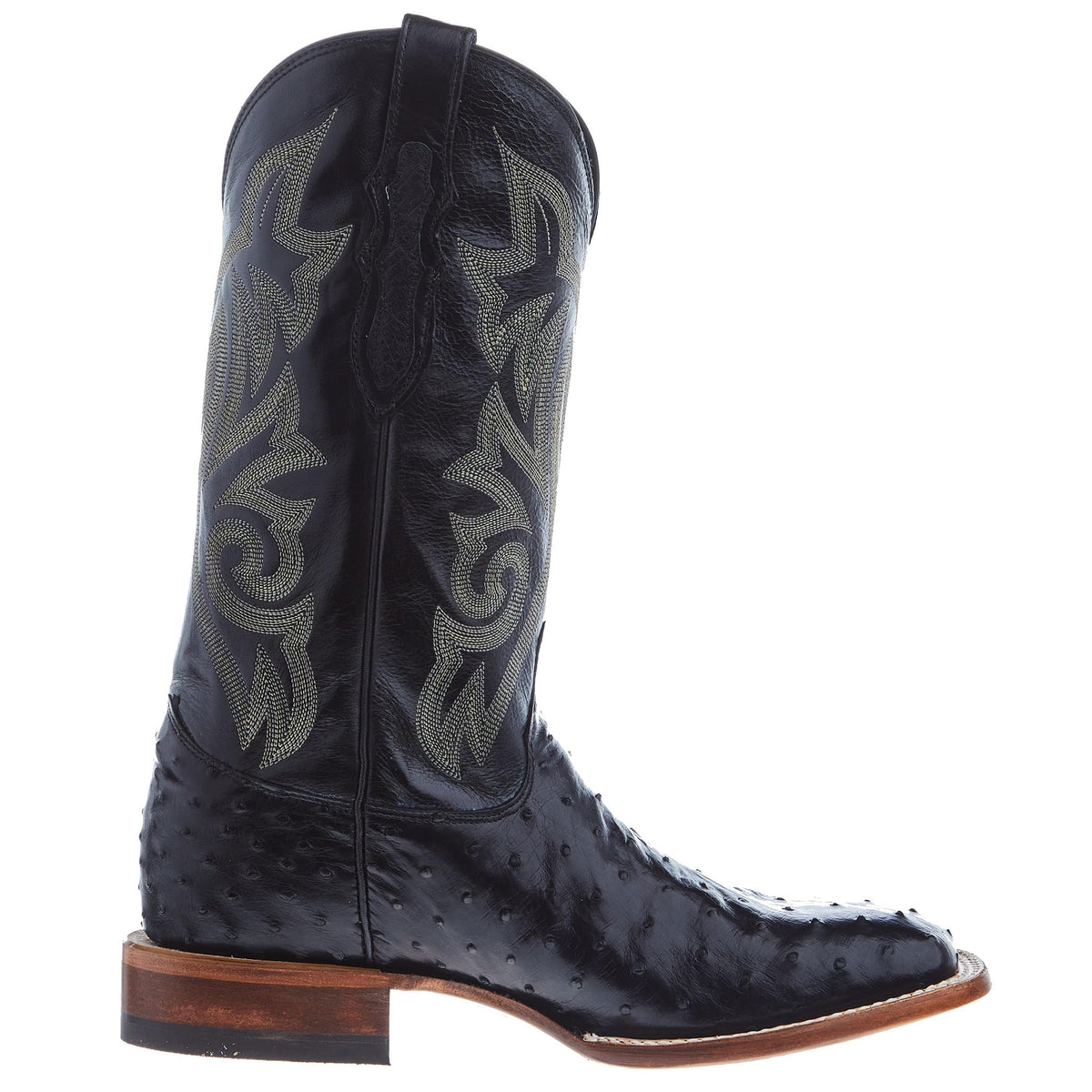 Black Ostrich Square Toe Cowboy Boot D972