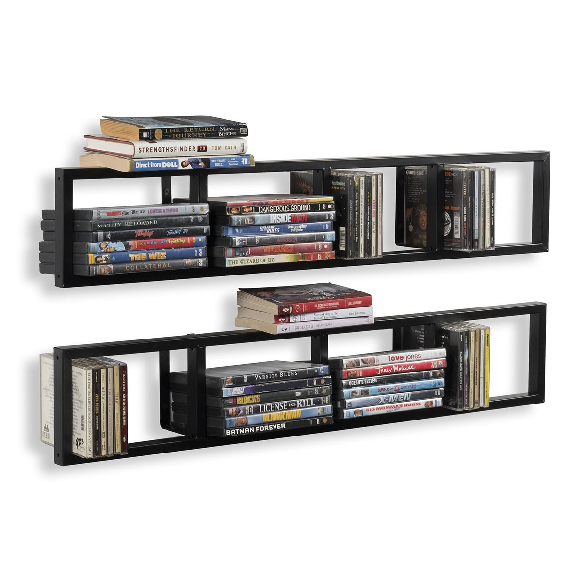 34 Inch Media Storage Rack Organizer Metal Floating Shelf Set of 2 Black P5301