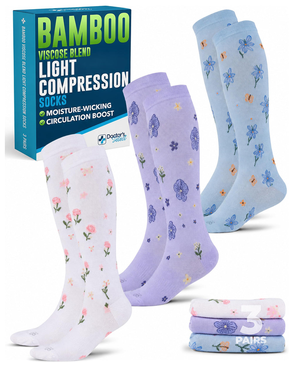 Bamboo Viscose 8-15 mmHg Knee High Compression Socks 3 Pairs P849792