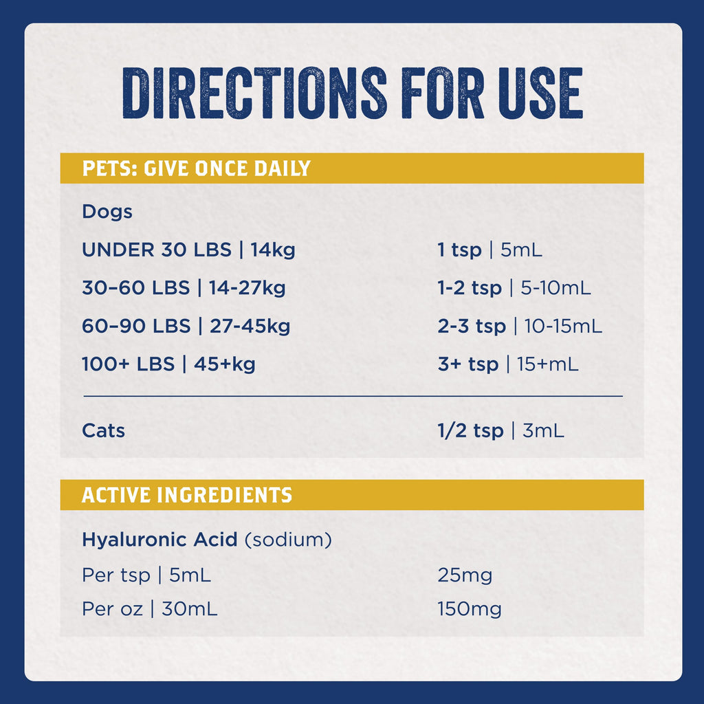 Hyaluronic Acid Hip & Joint Supplement for Dogs & Cats, 16 oz F116214