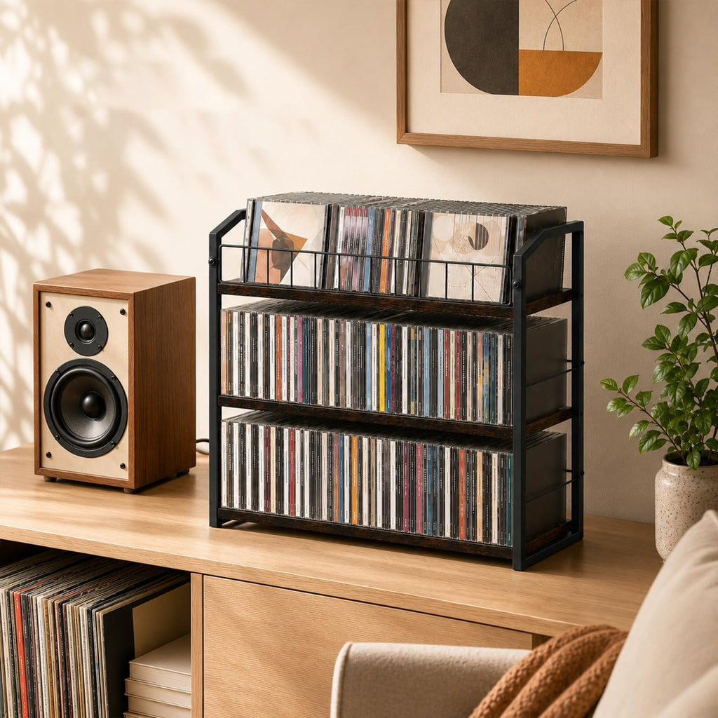 3-Tier Metal and Wood CD Storage Rack T33470