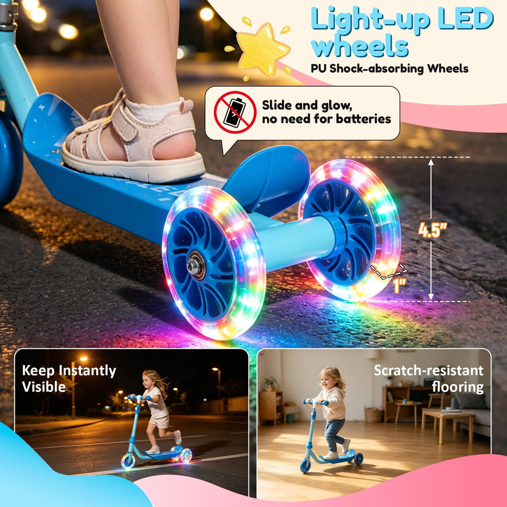 Three Wheel Scooter for Kids 2-5, Light Up Adjustable Height Kick Scooter C882