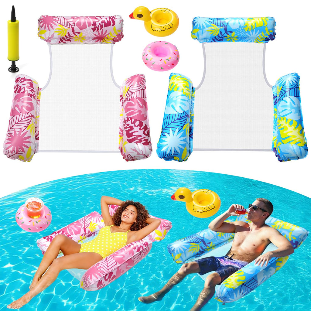 2 Pack Inflatable Pool Floats with Drink Holders and Air Pump T59329