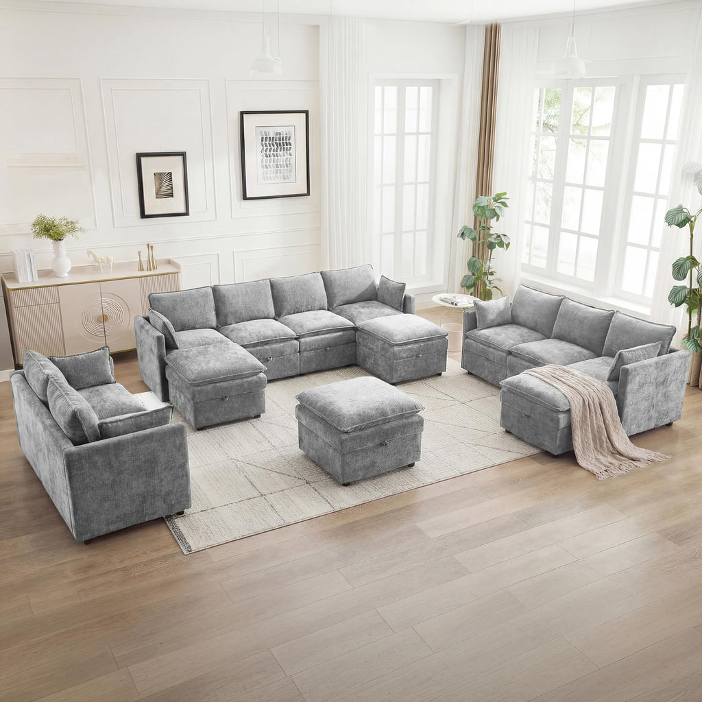 Light Grey Chenille 2 Seater Loveseat Sofa with Storage I799