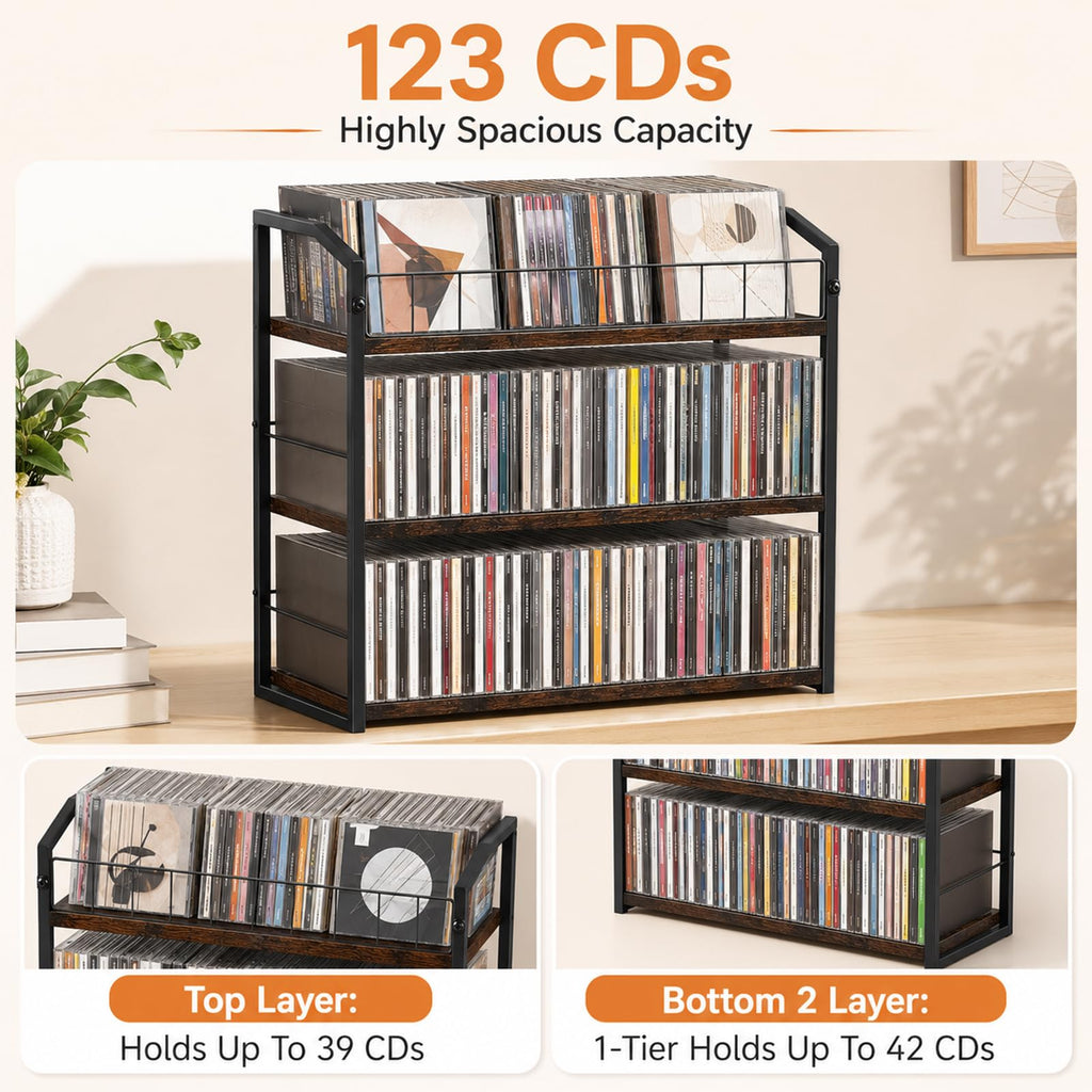 3-Tier Metal and Wood CD Storage Rack T33470