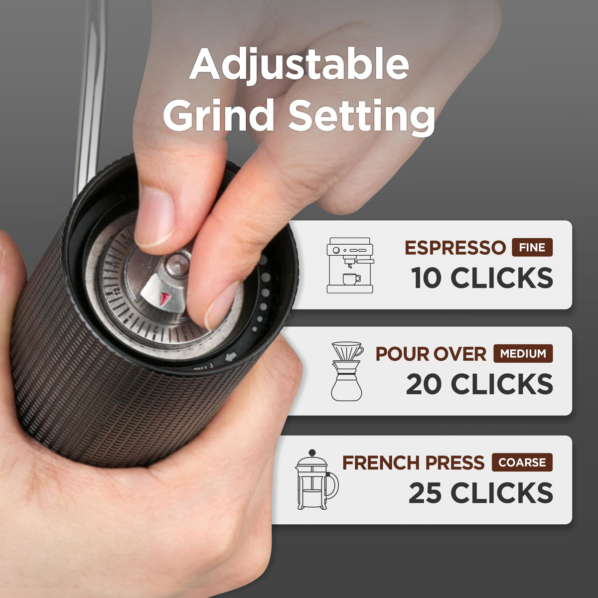 Manual Coffee Grinder Stainless Steel Conical Burr Adjustable Setting W20385