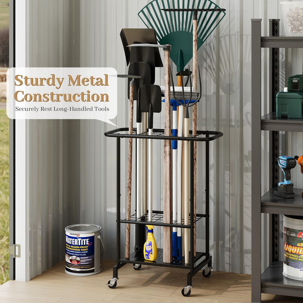 Heavy Duty Metal Garden Tool Organizer with Wheels M40581
