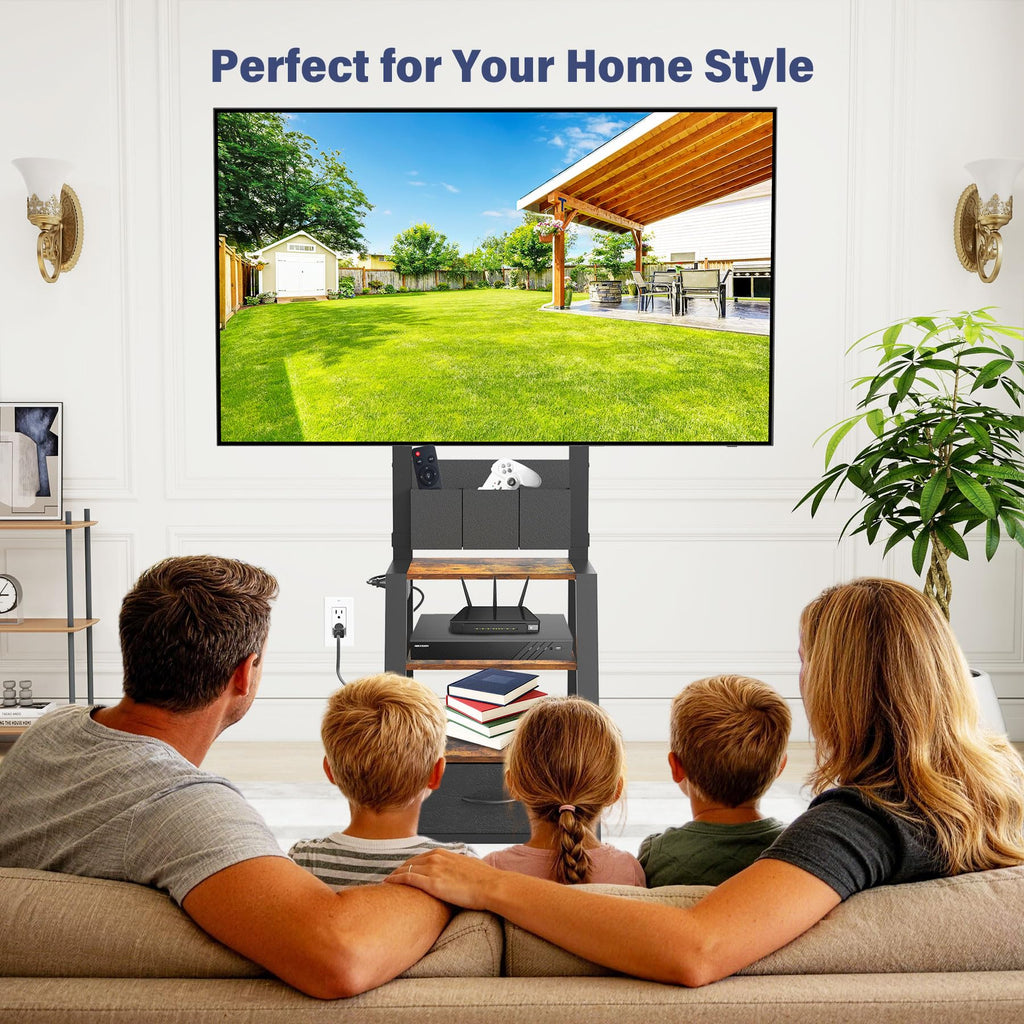Rolling TV Stand with Power Outlet & 4-Tier Storage for 23-60 Inch Flat/Curved Screen E999