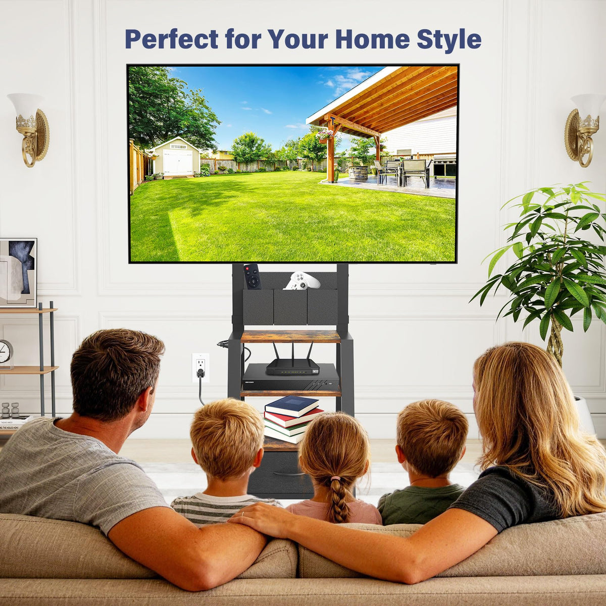 Rolling TV Stand with Power Outlet & 4-Tier Storage for 23-60 Inch Flat/Curved Screen E999
