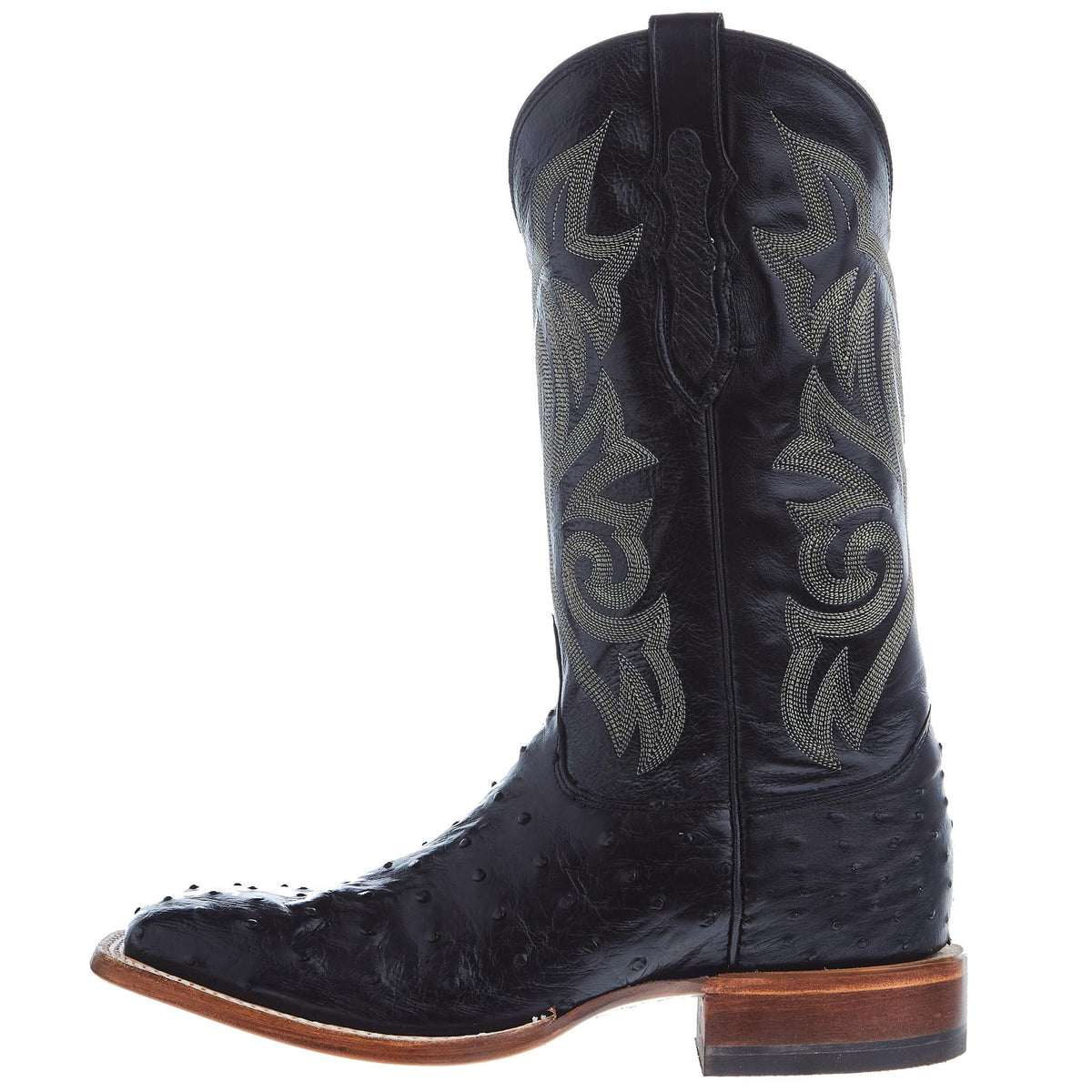 Black Ostrich Square Toe Cowboy Boot D972