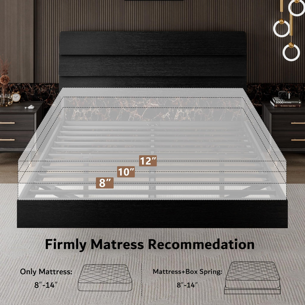 Queen Floating Bed Frame with LED Lights & Charging Station U72570