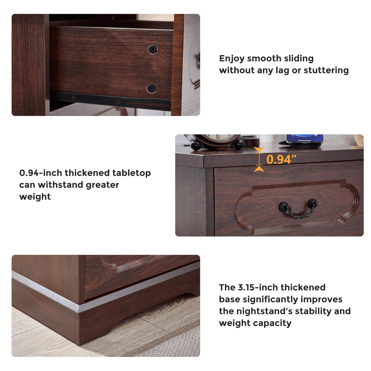 Cherry 3 Drawer Dresser with Charging Station L697
