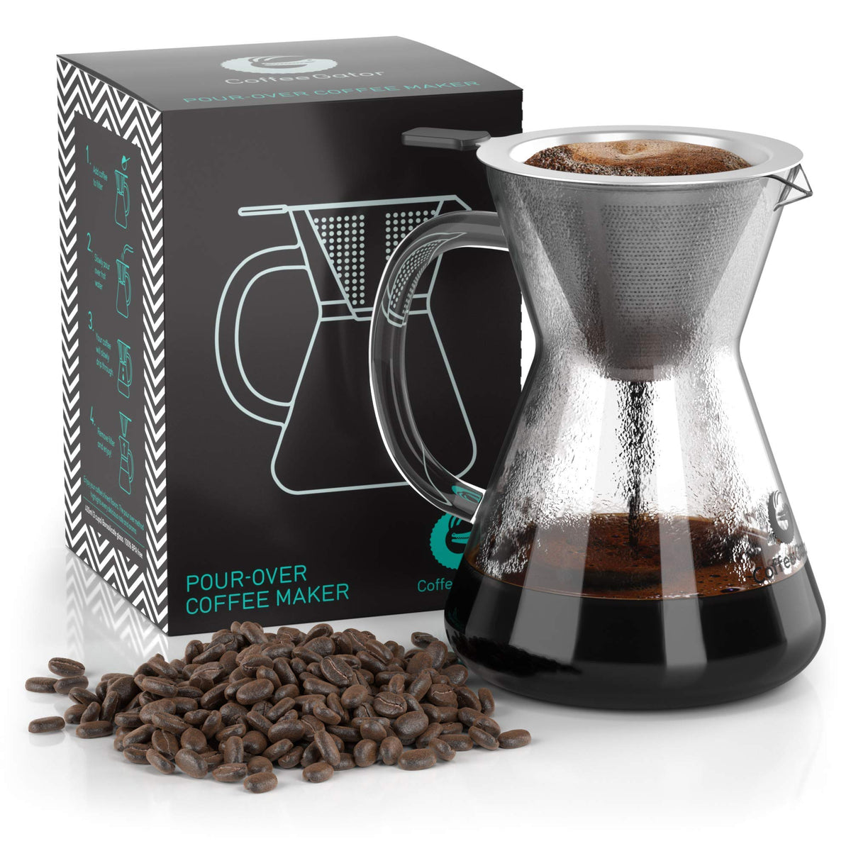 40oz Stainless Steel Gooseneck Kettle and 14oz Pour Over Coffee Maker K13877