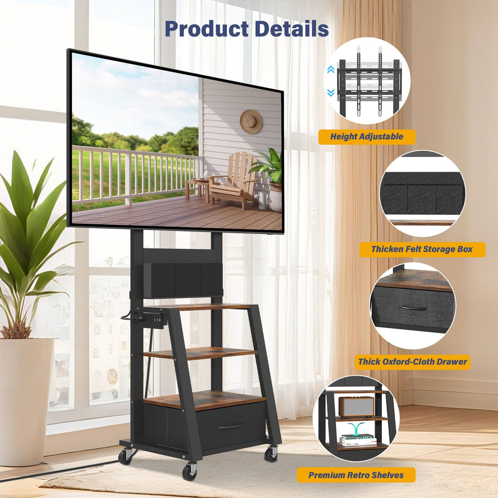 Rolling TV Stand with Power Outlet & 4-Tier Storage for 23-60 Inch Flat/Curved Screen E999
