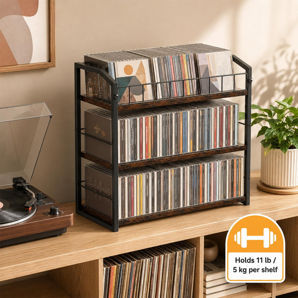 3-Tier Metal and Wood CD Storage Rack T33470
