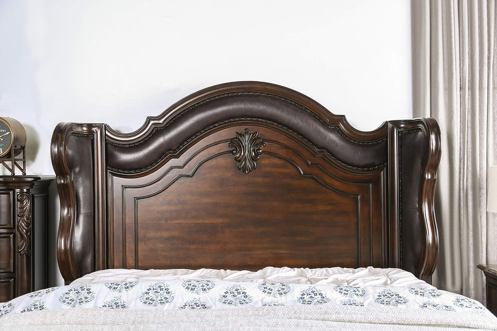Brown Cherry Wood California King Wingback Bed G6639