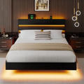 Queen Floating Bed Frame with LED Lights & Charging Station U72570