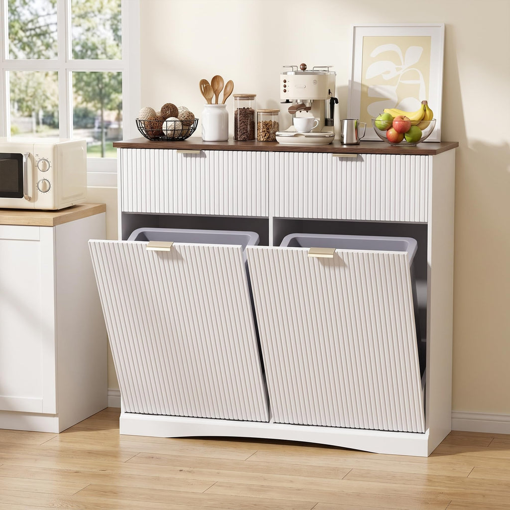 White and Dark Walnut Tilt Out Trash Cabinet G56198