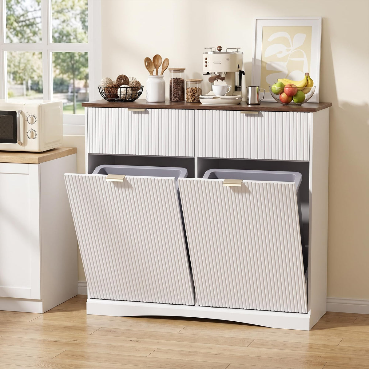 White and Dark Walnut Tilt Out Trash Cabinet G56198