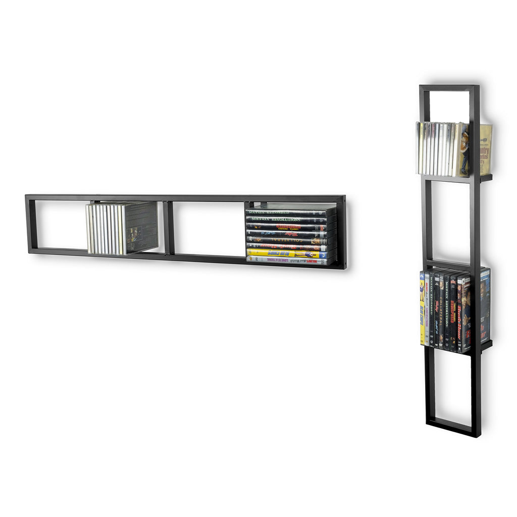 34 Inch Media Storage Rack Organizer Metal Floating Shelf Set of 2 Black P5301