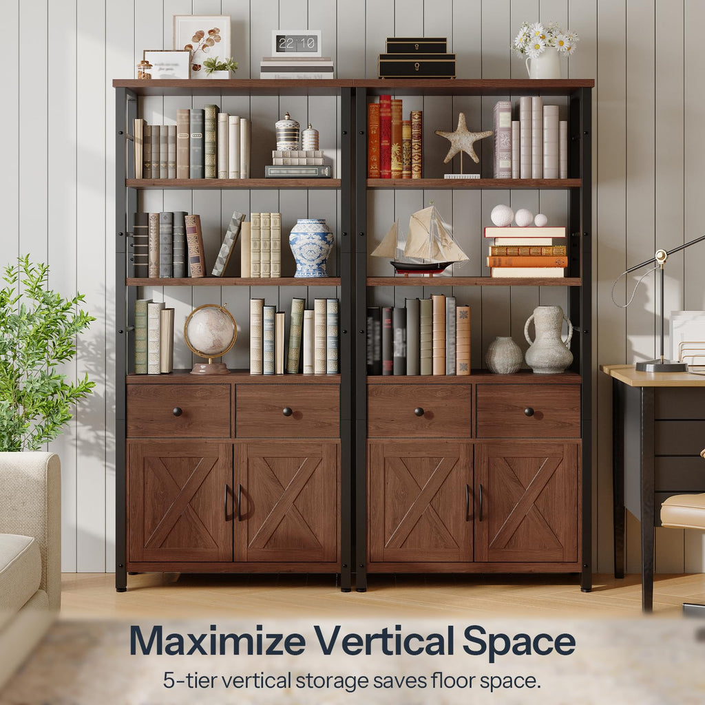 Wooden and Metal Bookshelf with Doors and Drawers Y938