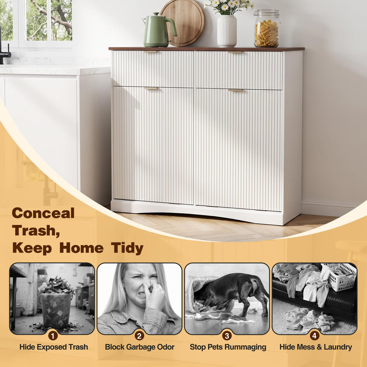 White and Dark Walnut Tilt Out Trash Cabinet G56198
