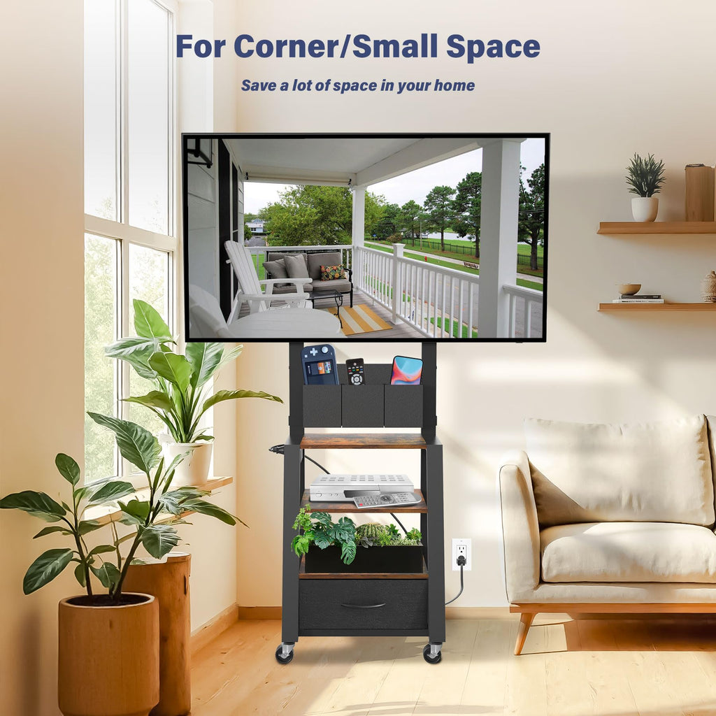 Rolling TV Stand with Power Outlet & 4-Tier Storage for 23-60 Inch Flat/Curved Screen E999
