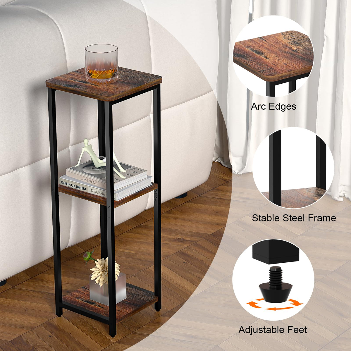 10" Wide Square 3-Tier Drink Table with Adjustable Feet H851444