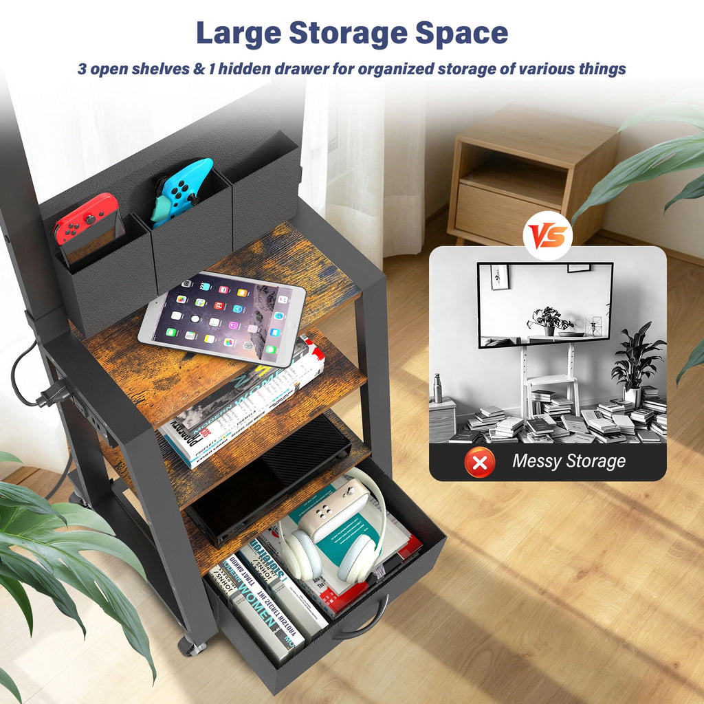 Rolling TV Stand with Power Outlet & 4-Tier Storage for 23-60 Inch Flat/Curved Screen E999