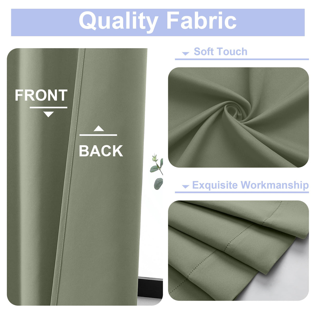 Sage Green Blackout Curtains, 72 Inch, 2 Panels Set C1027