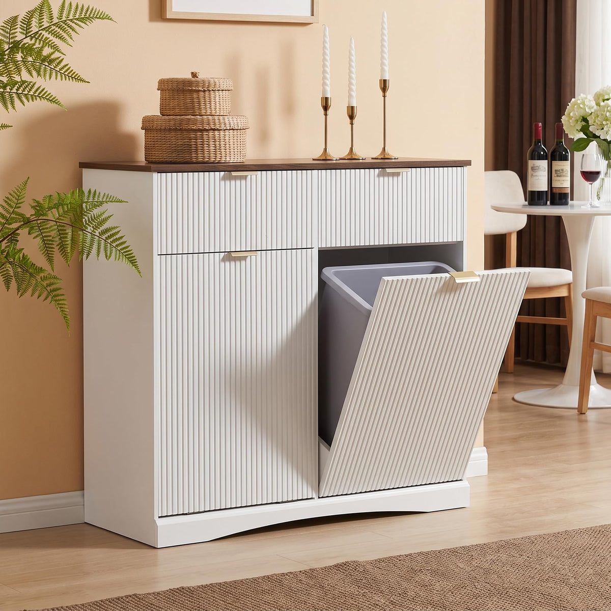 White and Dark Walnut Tilt Out Trash Cabinet G56198
