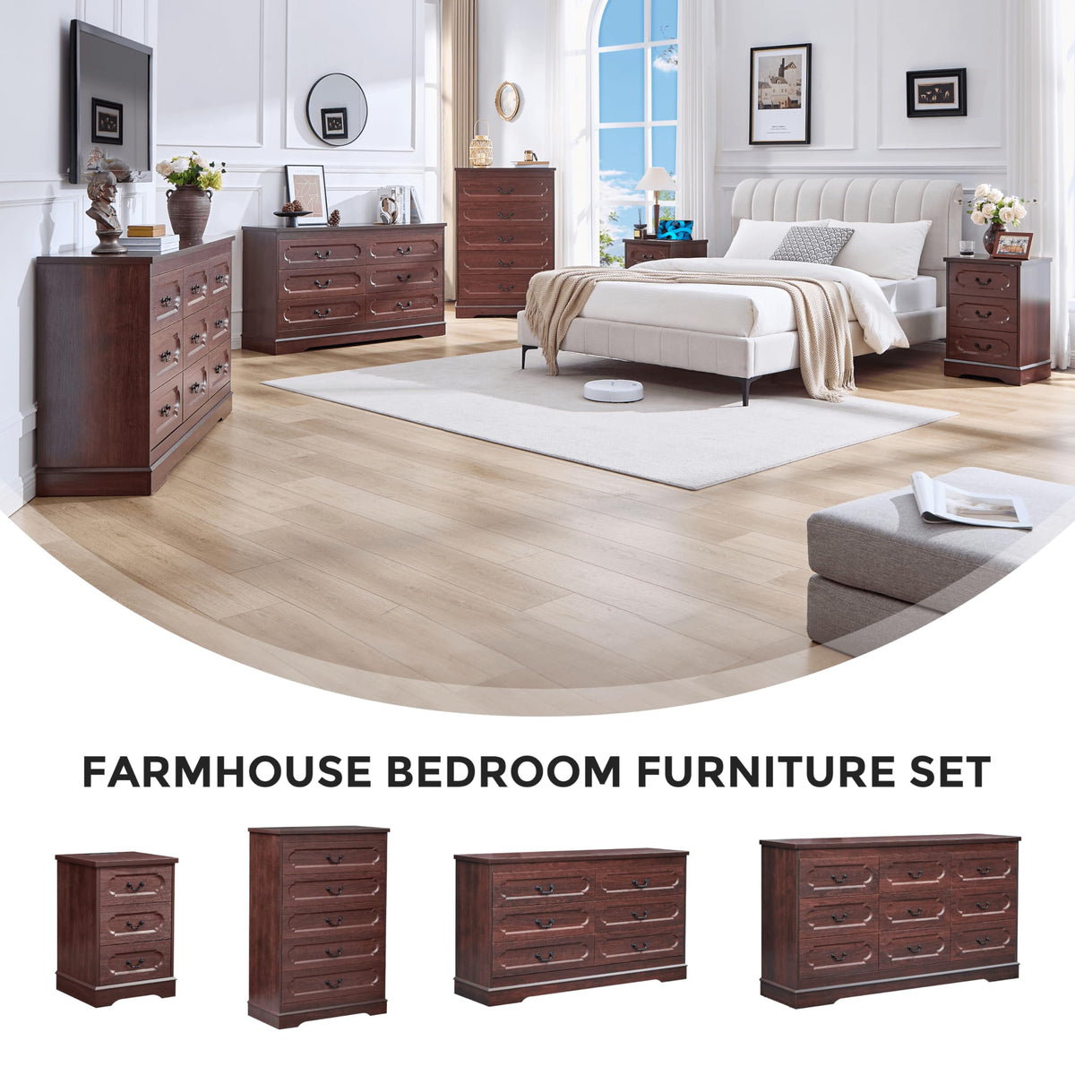 Cherry 3 Drawer Dresser with Charging Station L697