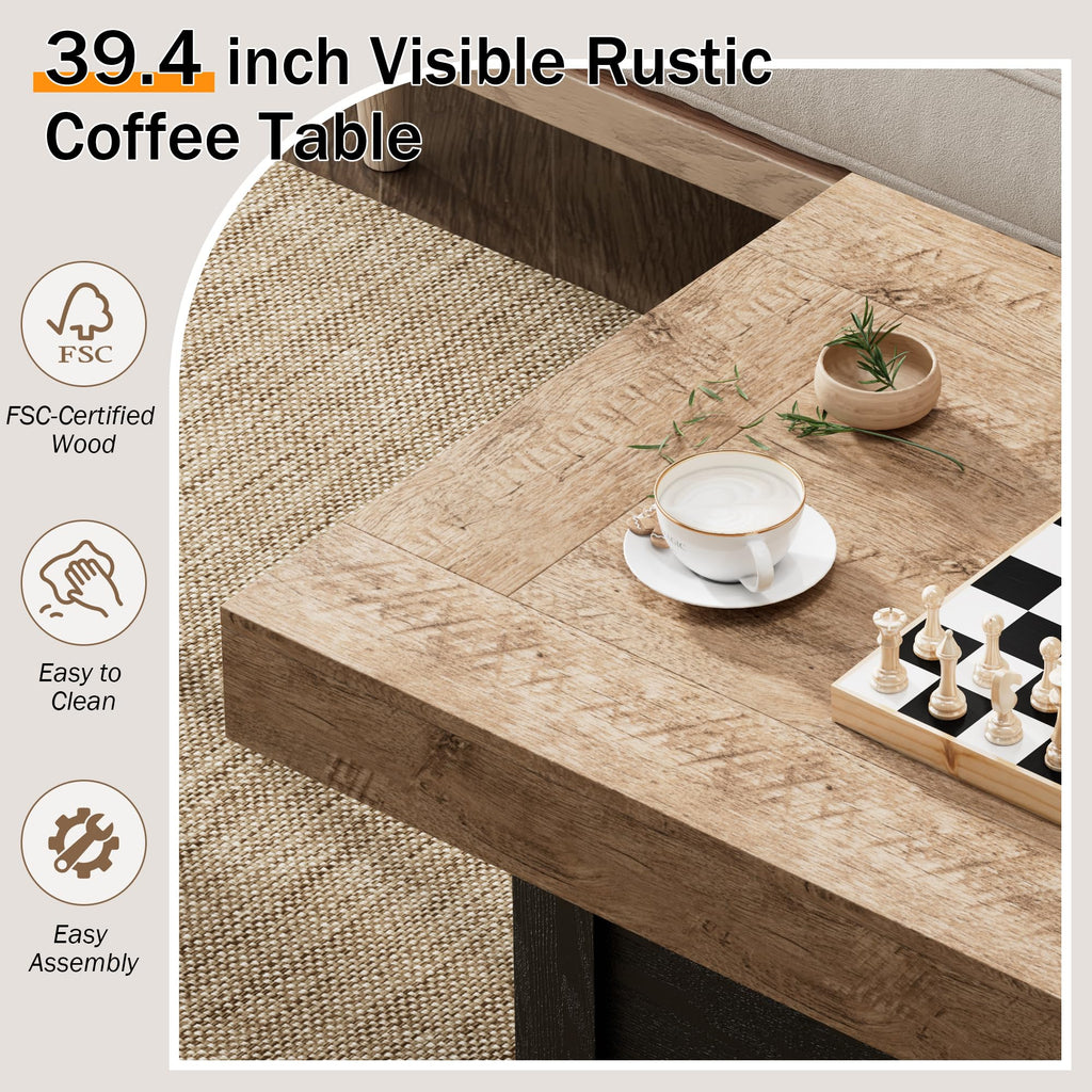 39 in Rustic Coffee Table with X-Design V7229