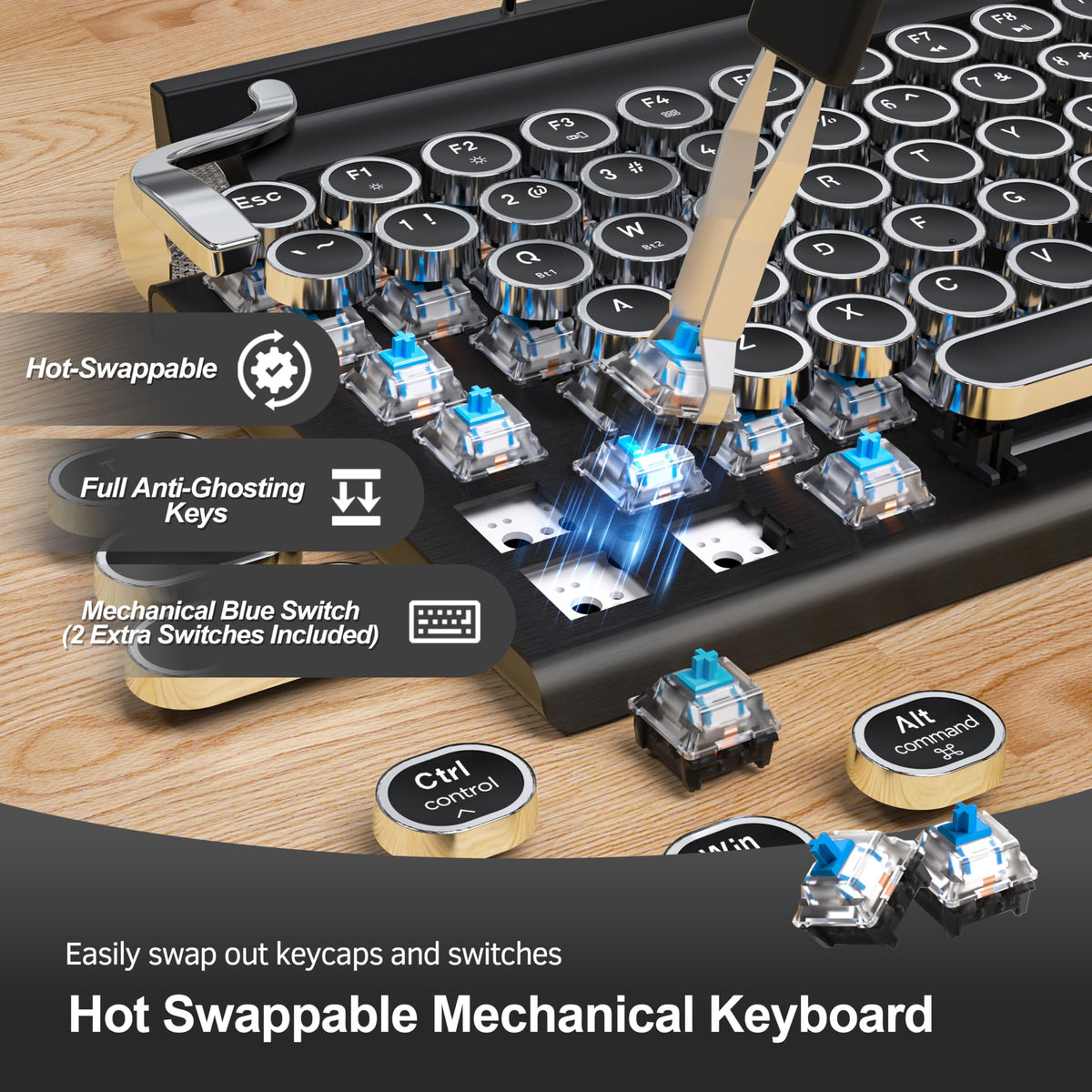 Wireless Bluetooth Mechanical Keyboard with Blue Switches, Black F316