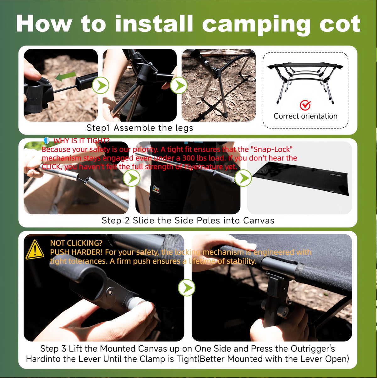 Lightweight Foldable Camping Cot 300 lbs Capacity H7543