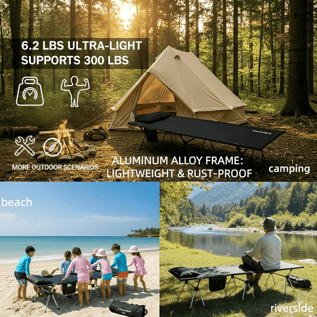 Lightweight Foldable Camping Cot 300 lbs Capacity H7543