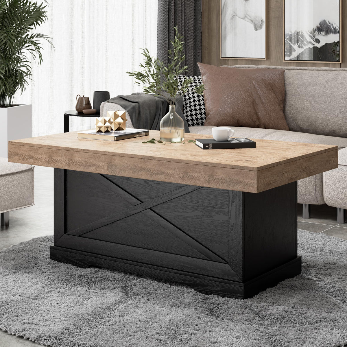 39 in Rustic Coffee Table with X-Design V7229