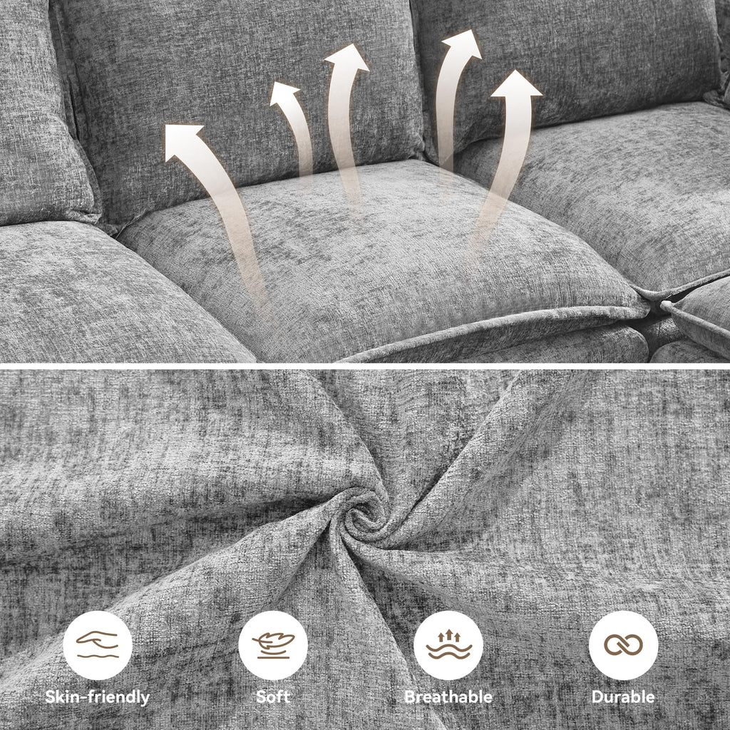 Light Grey Chenille 2 Seater Loveseat Sofa with Storage I799