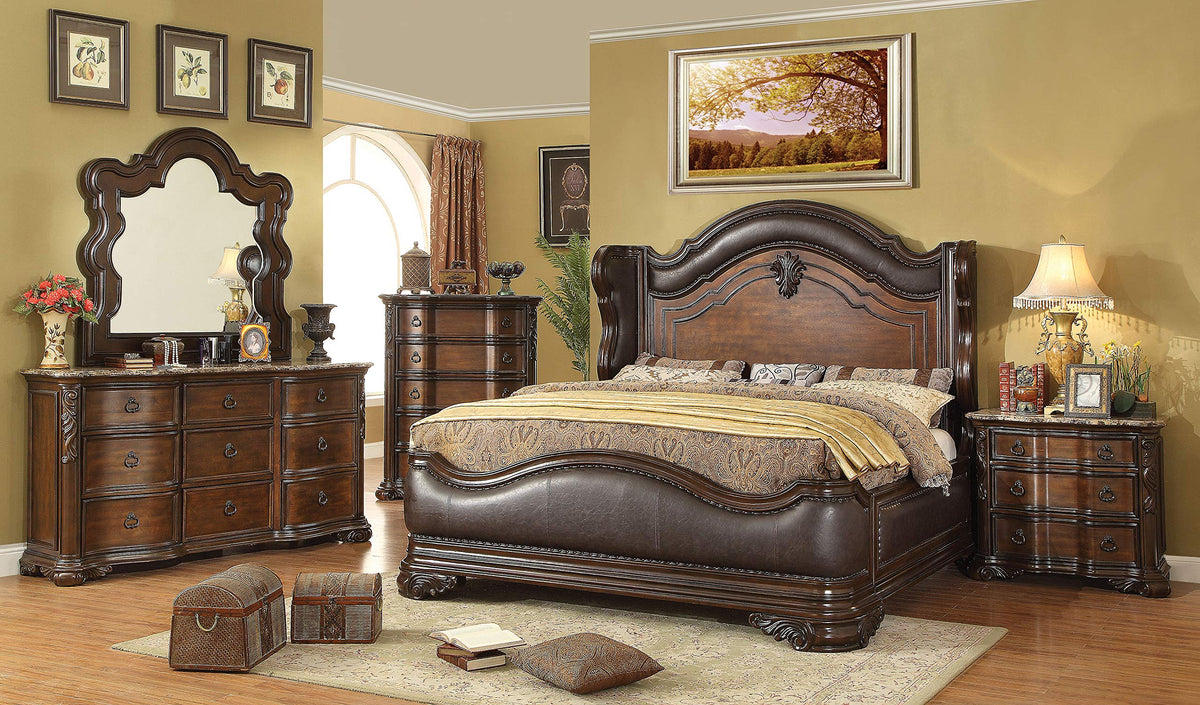 Brown Cherry Wood California King Wingback Bed G6639