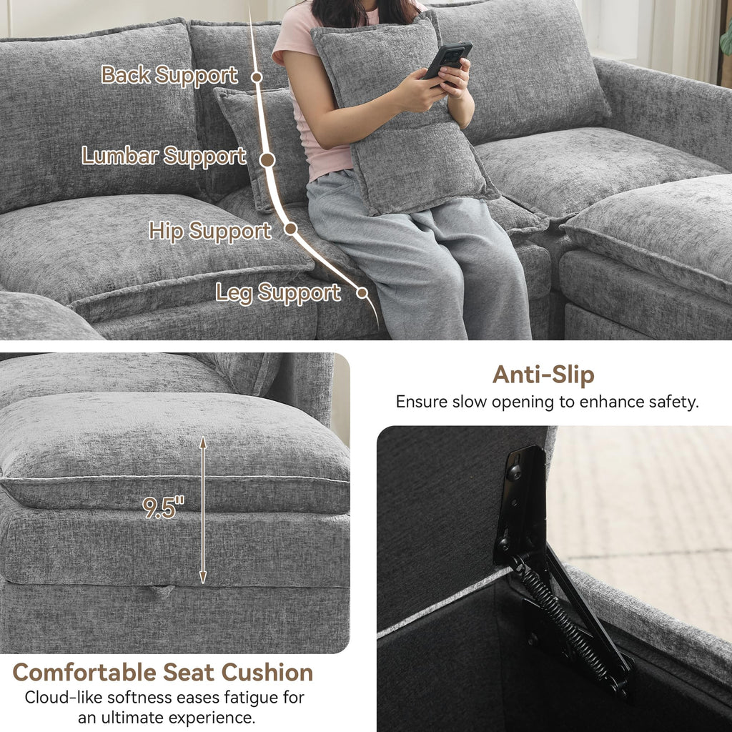 Light Grey Chenille 2 Seater Loveseat Sofa with Storage I799
