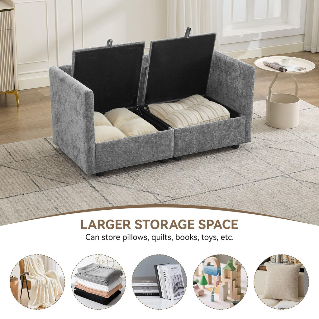 Light Grey Chenille 2 Seater Loveseat Sofa with Storage I799